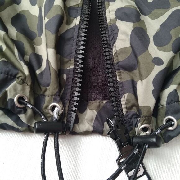 Victoria's Secret PINK Green Camo Leopard Print Zip Up Anorak Jacket Women's XS - Picture 7 of 12